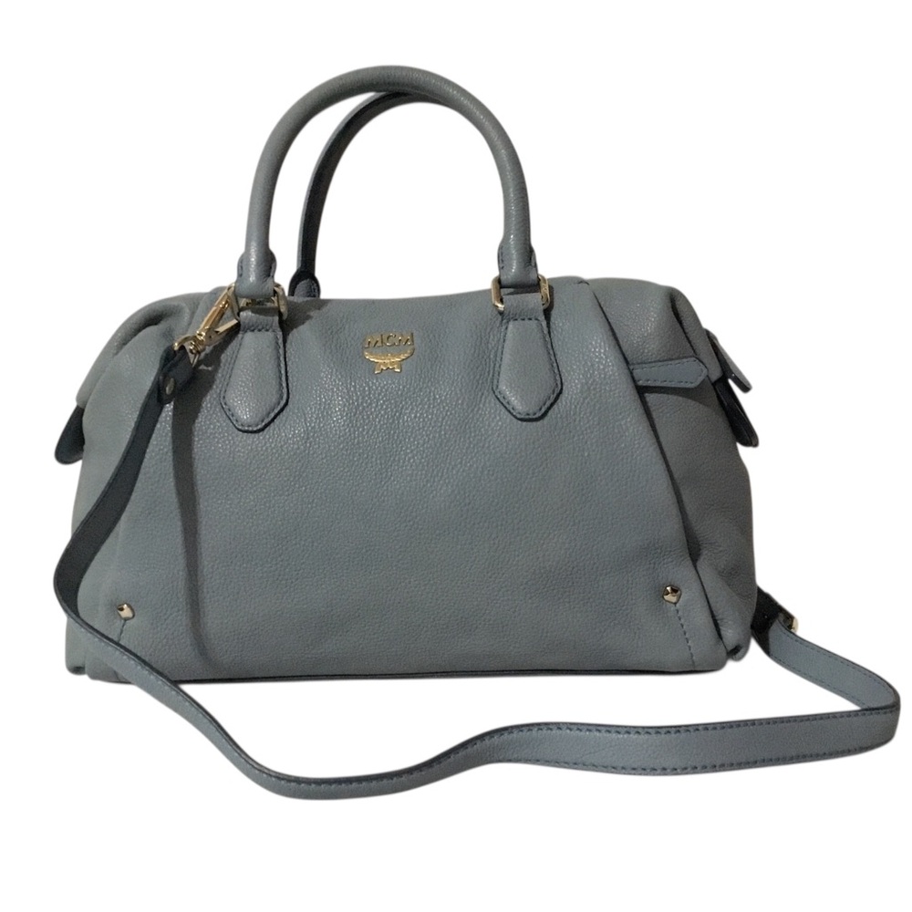 Authentic MCM Convertible Light Blue Leather Satchel